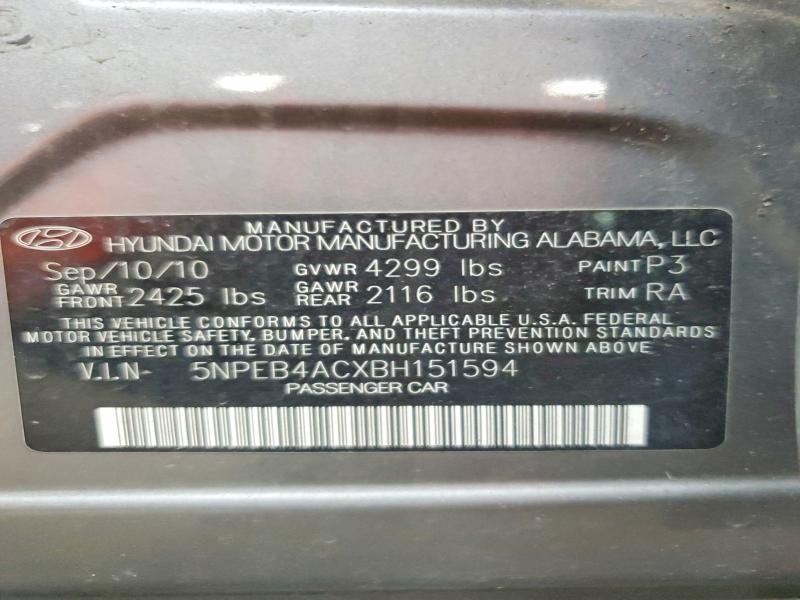 Aukcja sprzedaży 2011 Hyundai Sonata, vin: 5NPEB4ACXBH151594, numer aukcji: 62816506