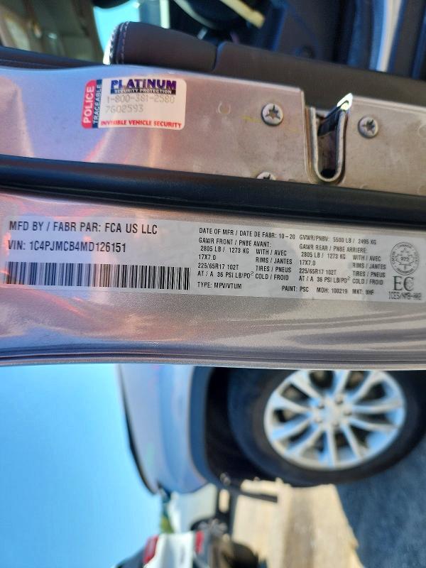 Продажа на аукционе авто 2021 Jeep Cherokee, vin: 1C4PJMCB4MD126151, номер лота: 59699636
