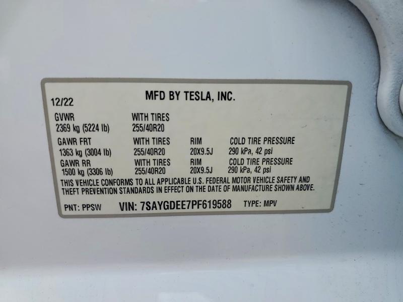 2023 Tesla Model Y მანქანა იყიდება აუქციონზე, vin: 7SAYGDEE7PF619588, აუქციონის ნომერი: 59903096