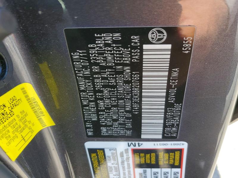 Aukcja sprzedaży 2011 Toyota Camry, vin: 4T4BF3EK3BR207661, numer aukcji: 61212526