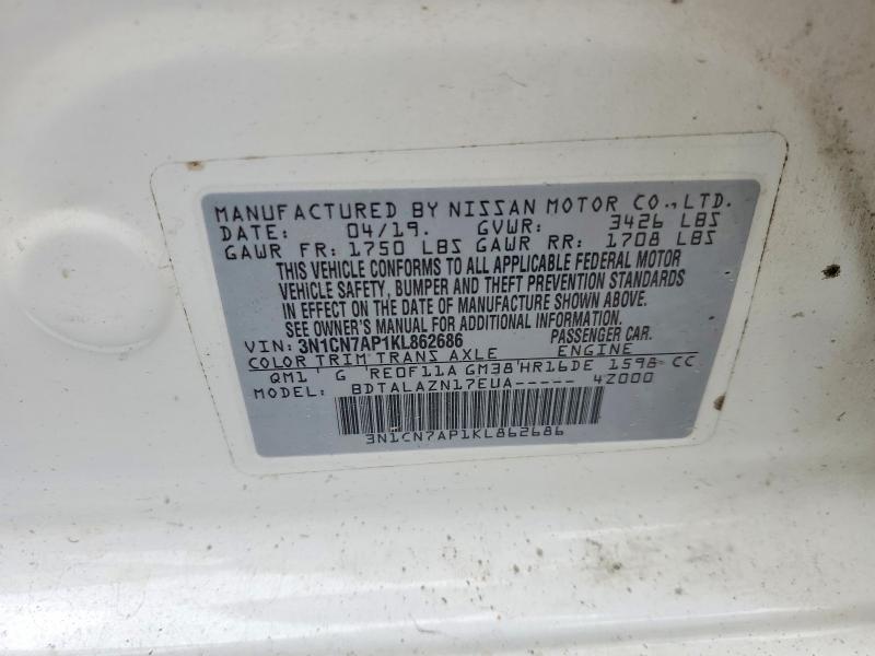 Auction sale of the 2019 Nissan Versa, vin: 3N1CN7AP1KL862686, lot number: 61201956
