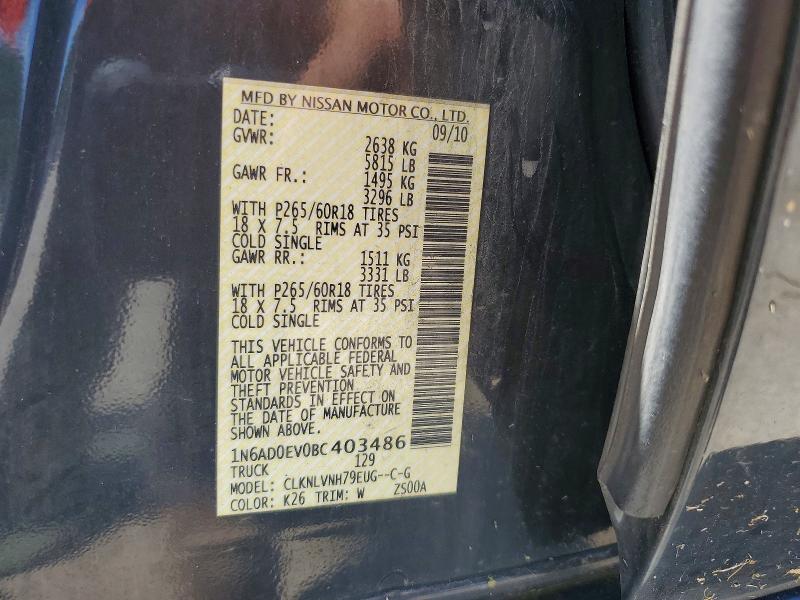 2011 Nissan Frontier მანქანა იყიდება აუქციონზე, vin: 1N6AD0EV0BC403486, აუქციონის ნომერი: 63244136