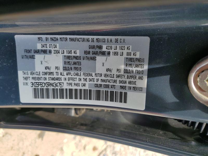 2024 Mazda 3 მანქანა იყიდება აუქციონზე, vin: 3MZBPBCM3RM434757, აუქციონის ნომერი: 59819116