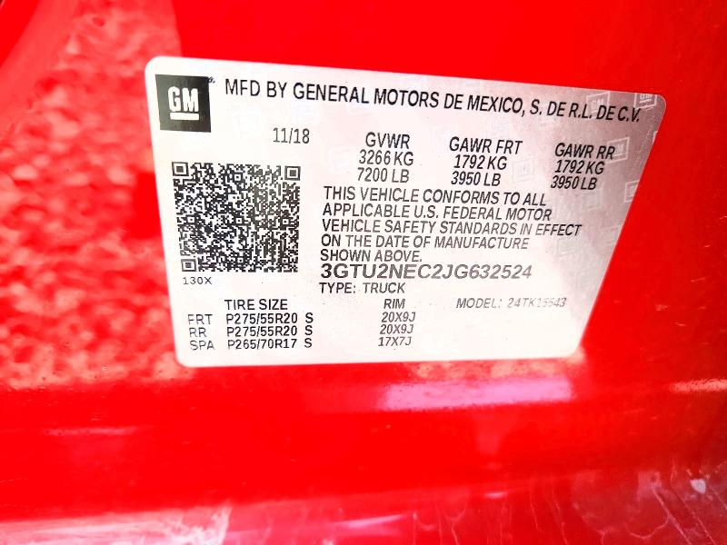 Продаж на аукціоні авто 2018 Gmc Sierra, vin: 3GTU2NEC2JG632524, номер лоту: 85460875