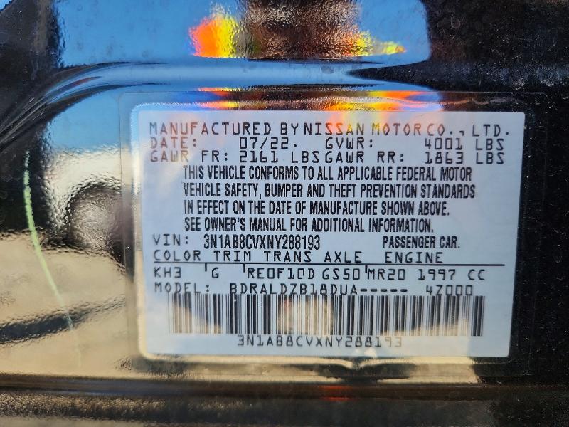 2022 Nissan Sentra მანქანა იყიდება აუქციონზე, vin: 3N1AB8CVXNY288193, აუქციონის ნომერი: 61887046