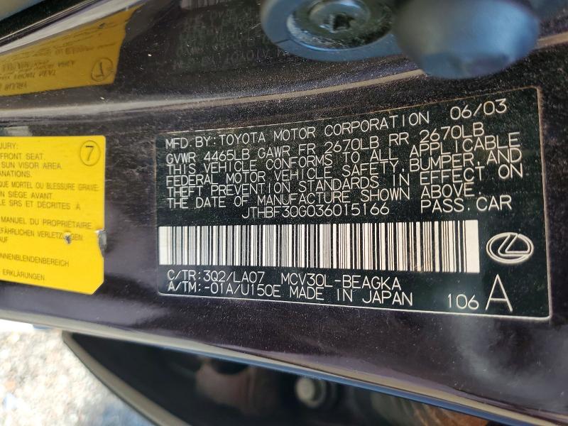 Продажа на аукционе авто 2003 Lexus Es, vin: JTHBF30G036015166, номер лота: 97682555