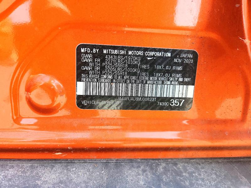 2021 Mitsubishi Outlander Sport მანქანა იყიდება აუქციონზე, vin: JA4ARUAU8MU008231, აუქციონის ნომერი: 59788836