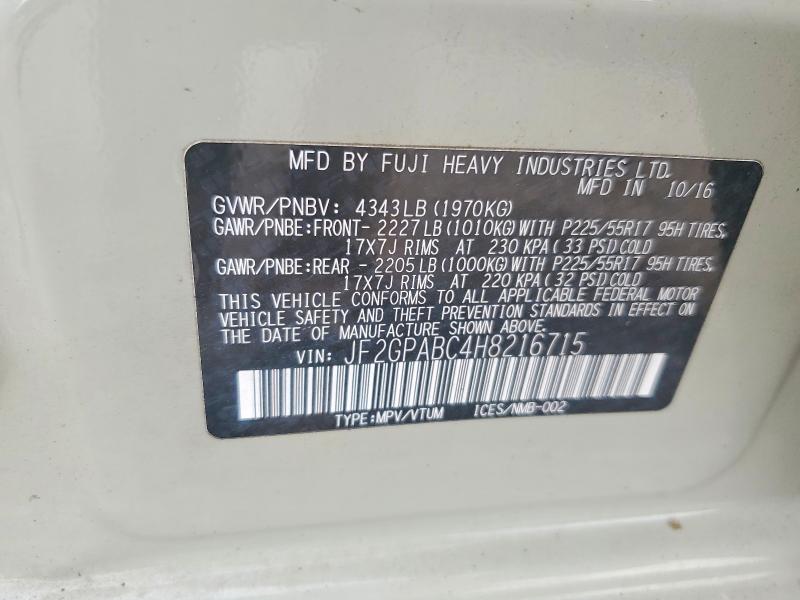 60223766 :رقم المزاد ، JF2GPABC4H8216715 vin ، 2017 Subaru Crosstrek مزاد بيع