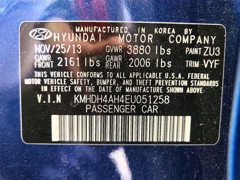 Продаж на аукціоні авто 2014 Hyundai Elantra, vin: KMHDH4AH4EU051258, номер лоту: 61887616