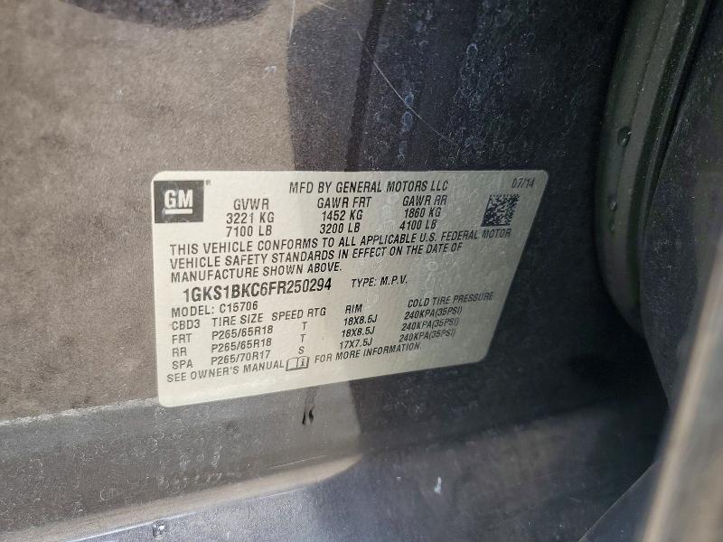 62240786 :رقم المزاد ، 1GKS1BKC6FR250294 vin ، 2015 Gmc Yukon مزاد بيع