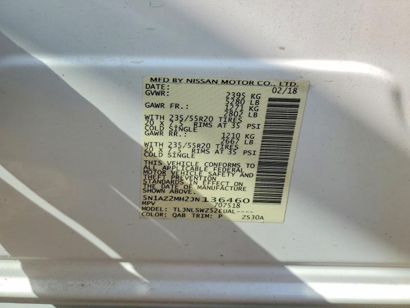 Продаж на аукціоні авто 2018 Nissan Murano, vin: 5N1AZ2MH2JN136460, номер лоту: 62227896