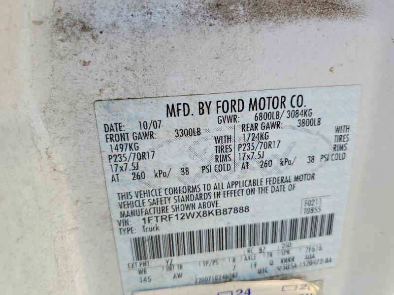 2008 Ford F150 მანქანა იყიდება აუქციონზე, vin: 1FTRF12WX8KB87888, აუქციონის ნომერი: 57679756