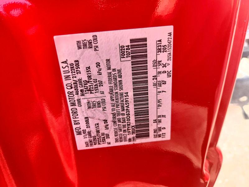 2003 Ford Ranger მანქანა იყიდება აუქციონზე, vin: 1FTYR10D53PA59154, აუქციონის ნომერი: 61046496