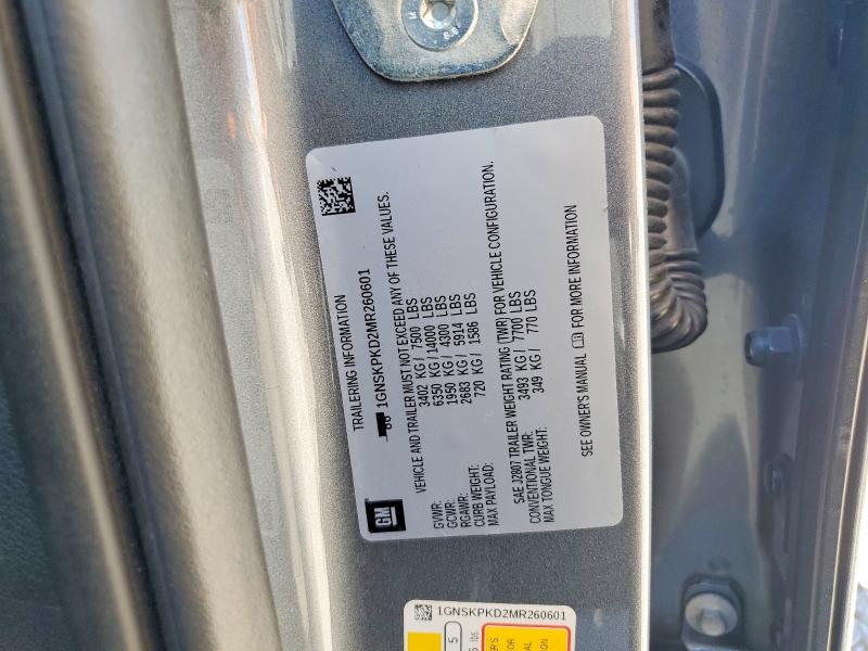Продаж на аукціоні авто 2021 Chevrolet Tahoe, vin: 1GNSKPKD2MR260601, номер лоту: 63373656
