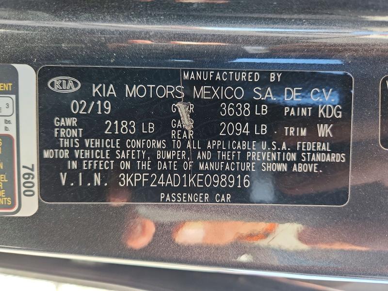 Aukcja sprzedaży 2019 Kia Forte, vin: 3KPF24AD1KE098916, numer aukcji: 62979156
