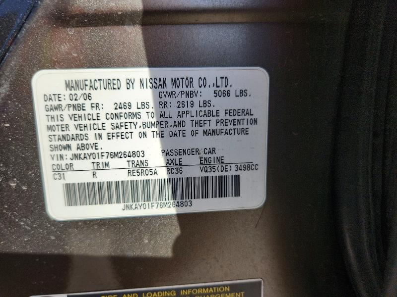 Aukcja sprzedaży 2006 Infiniti M35, vin: JNKAY01F76M264803, numer aukcji: 59825206