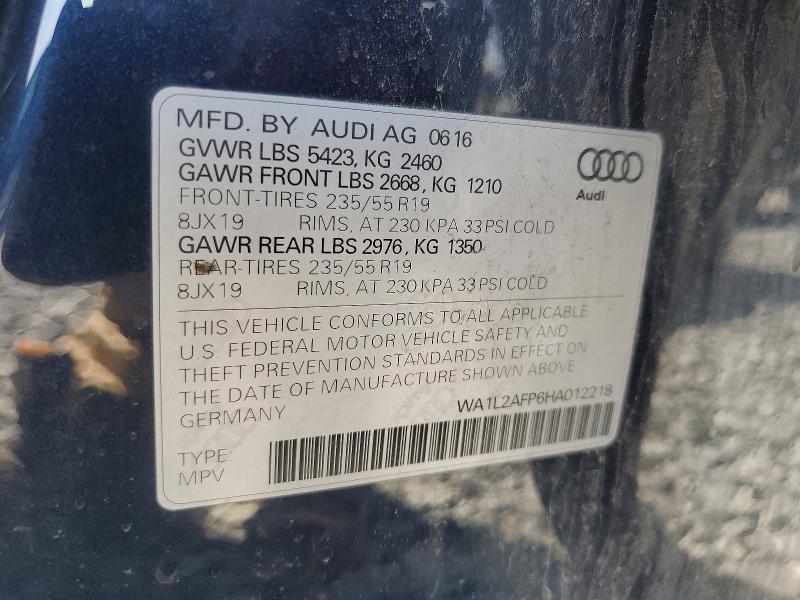 Продажа на аукционе авто 2017 Audi Q5, vin: WA1L2AFP6HA012218, номер лота: 60155796