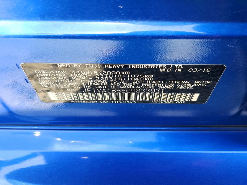 58542256 :رقم المزاد ، JF1VA1B65G9833931 vin ، 2016 Subaru Wrx مزاد بيع
