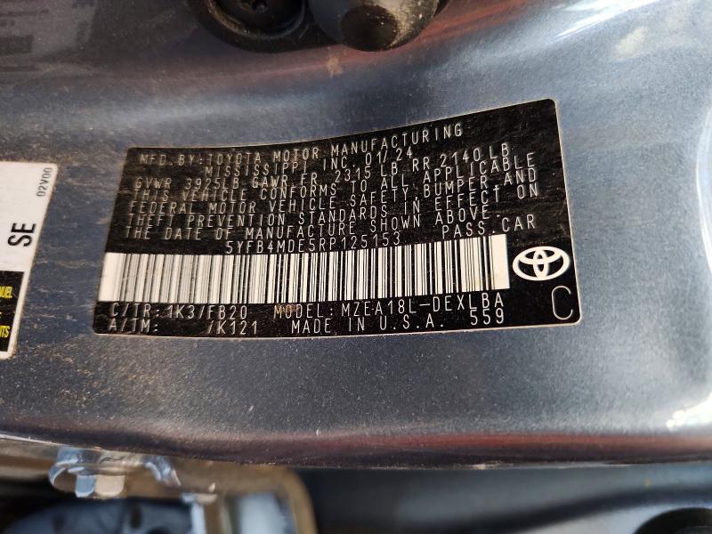 Продажа на аукционе авто 2024 Toyota Corolla, vin: 5YFB4MDE5RP125153, номер лота: 62691696