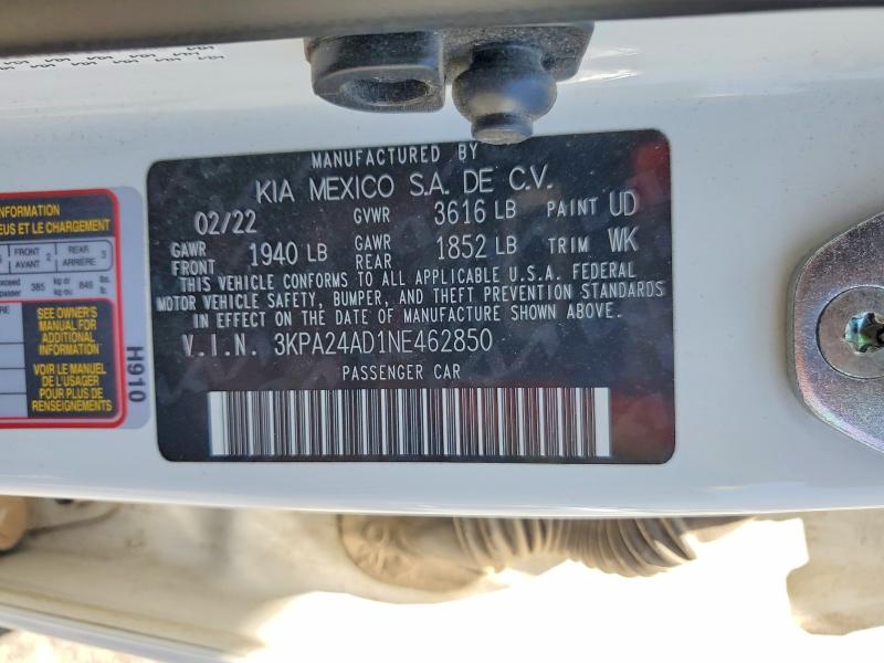 62950866 :رقم المزاد ، 3KPA24AD1NE462850 vin ، 2022 Kia Rio مزاد بيع