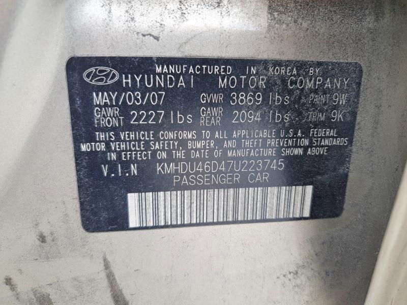 Продаж на аукціоні авто 2007 Hyundai Elantra, vin: KMHDU46D47U223745, номер лоту: 60644446