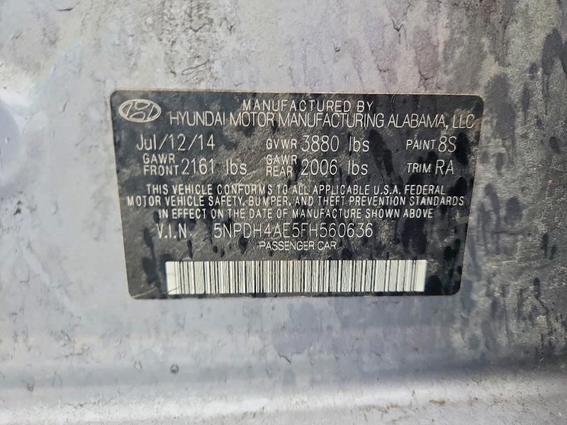 2015 Hyundai Elantra მანქანა იყიდება აუქციონზე, vin: 5NPDH4AE5FH560636, აუქციონის ნომერი: 59650086