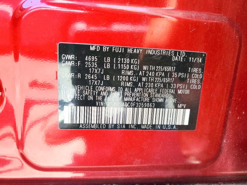 61192966 :رقم المزاد ، 4S4BSADC0F3259863 vin ، 2015 Subaru Outback مزاد بيع