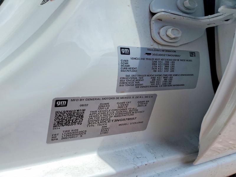 2022 Chevrolet Silverado მანქანა იყიდება აუქციონზე, vin: 3GCUDCET3NG578557, აუქციონის ნომერი: 61494986