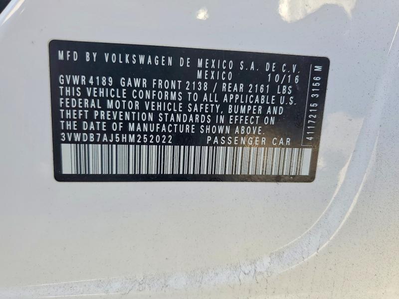 Aukcja sprzedaży 2017 Volkswagen Jetta, vin: 3VWDB7AJ5HM252022, numer aukcji: 61849286