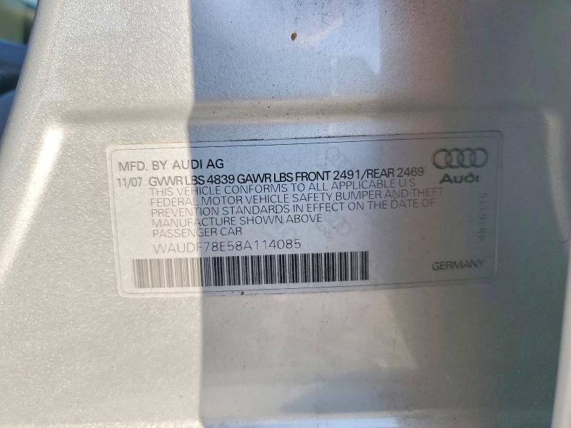 Продаж на аукціоні авто 2008 Audi A4, vin: WAUDF78E58A114085, номер лоту: 60151626
