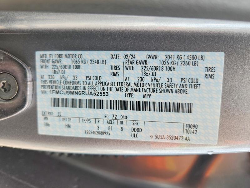 Продаж на аукціоні авто 2024 Ford Escape, vin: 1FMCU9MN6RUA52553, номер лоту: 59884656