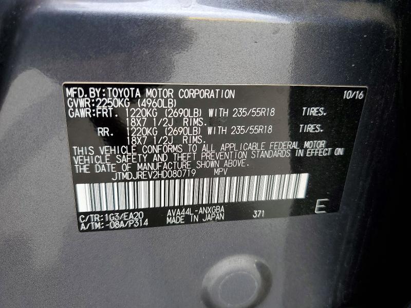 Aukcja sprzedaży 2017 Toyota Rav4 Hv, vin: JTMDJREV2HD080719, numer aukcji: 61668346
