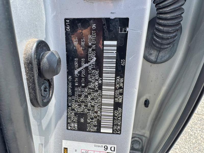 61634106 :رقم المزاد ، JTJBM7FX7E5081239 vin ، 2014 Lexus Gx مزاد بيع