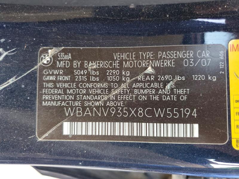59308916 :رقم المزاد ، WBANV935X8CW55194 vin ، 2008 Bmw 535 مزاد بيع