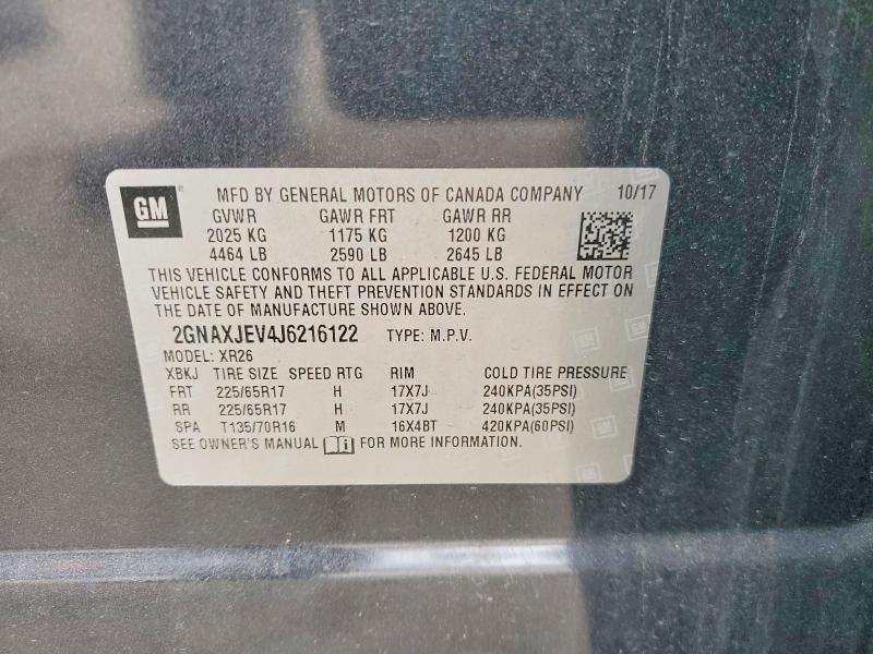 2018 Chevrolet Equinox მანქანა იყიდება აუქციონზე, vin: 2GNAXJEV4J6216122, აუქციონის ნომერი: 63471106