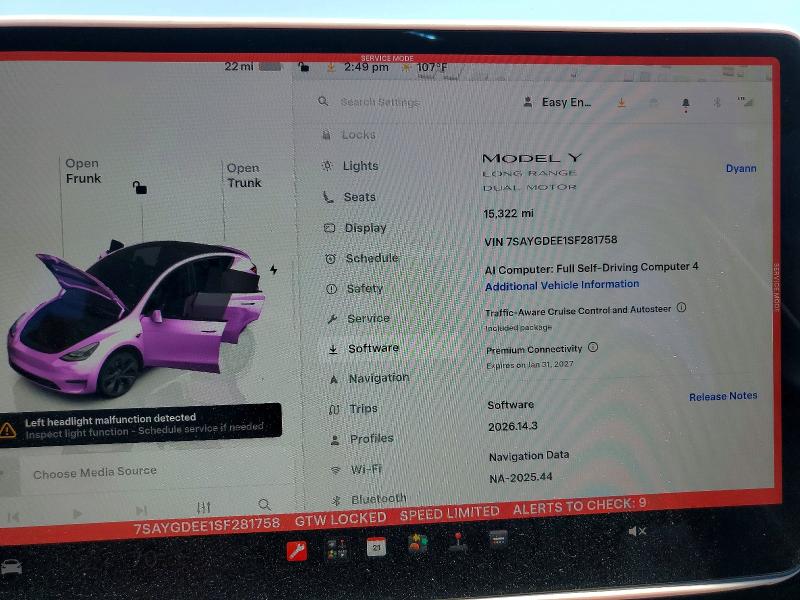 Aukcja sprzedaży 2025 Tesla Model Y, vin: 7SAYGDEE1SF281758, numer aukcji: 61633346