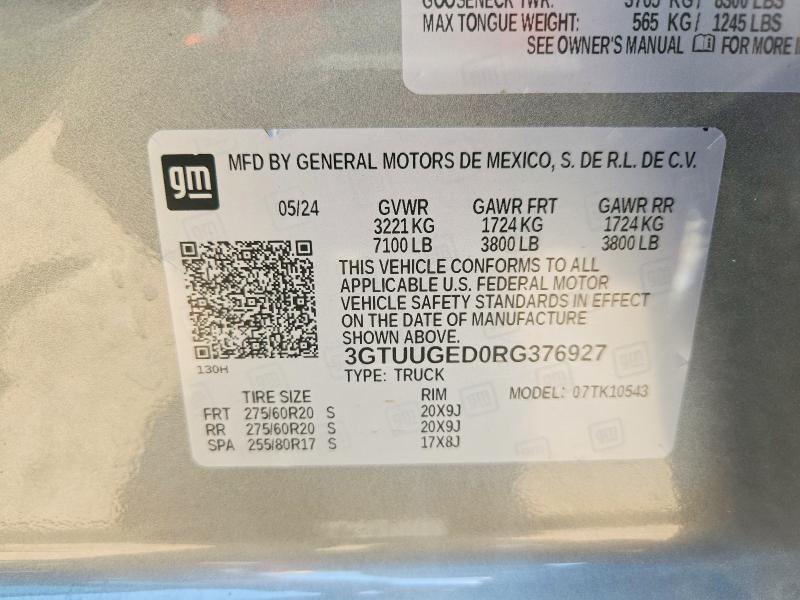60138296 :رقم المزاد ، 3GTUUGED0RG376927 vin ، 2024 Gmc Sierra مزاد بيع