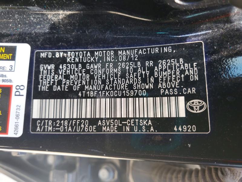 Продажа на аукционе авто 2012 Toyota Camry, vin: 4T1BF1FK0CU159700, номер лота: 63009416