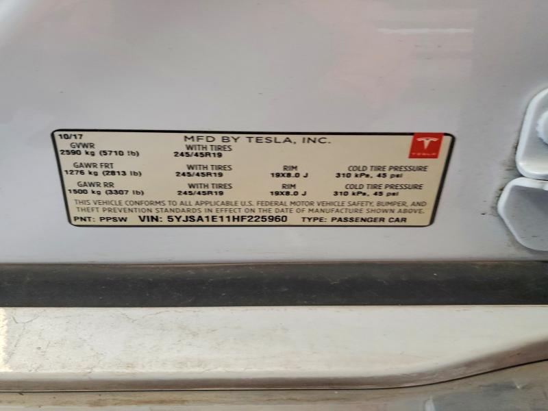 Aukcja sprzedaży 2017 Tesla Model S, vin: 5YJSA1E11HF225960, numer aukcji: 68699936