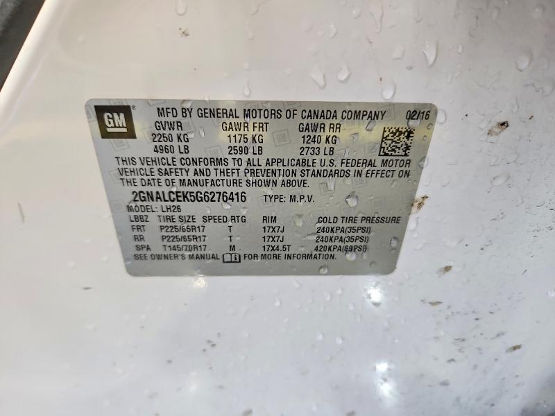 62114046 :رقم المزاد ، 2GNALCEK5G6276416 vin ، 2016 Chevrolet Equinox مزاد بيع
