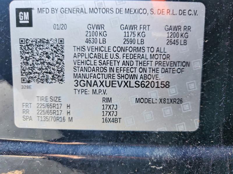 Продаж на аукціоні авто 2020 Chevrolet Equinox, vin: 3GNAXUEVXLS620158, номер лоту: 60501976
