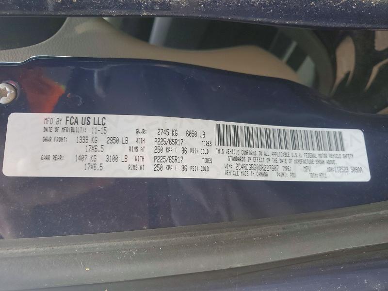 59303356 :رقم المزاد ، 2C4RDGBG0GR227607 vin ، 2016 Dodge Grand Caravan مزاد بيع