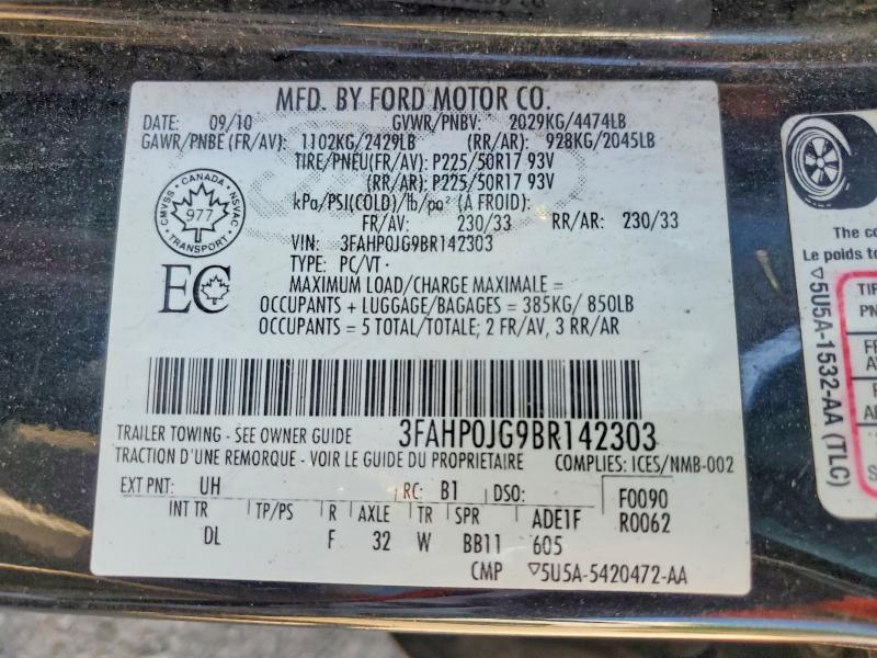Продажа на аукционе авто 2011 Ford Fusion, vin: 3FAHP0JG9BR142303, номер лота: 62939706