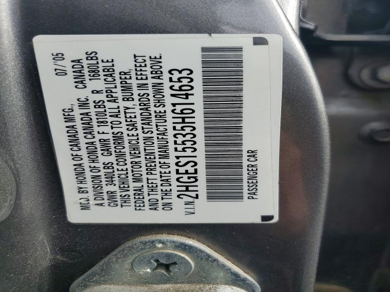 Aukcja sprzedaży 2005 Honda Civic, vin: 2HGES15535H614653, numer aukcji: 61361296