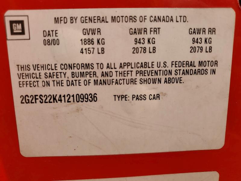 Auction sale of the 2001 Pontiac Firebird, vin: 2G2FS22K412109936, lot number: 62486076