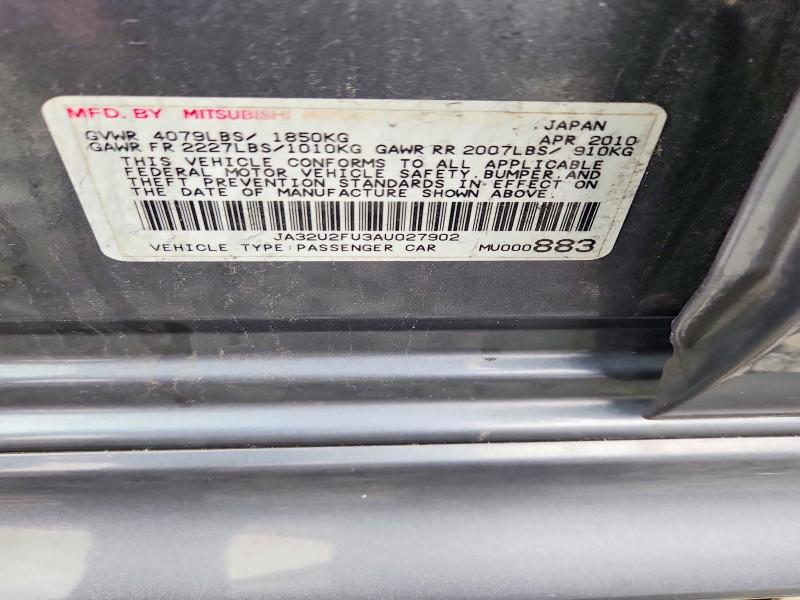 2010 Mitsubishi Lancer მანქანა იყიდება აუქციონზე, vin: JA32U2FU3AU027902, აუქციონის ნომერი: 59391256