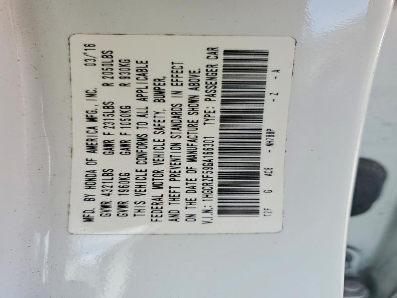 Продажа на аукционе авто 2016 Honda Accord, vin: 1HGCR2F59GA166301, номер лота: 60439246