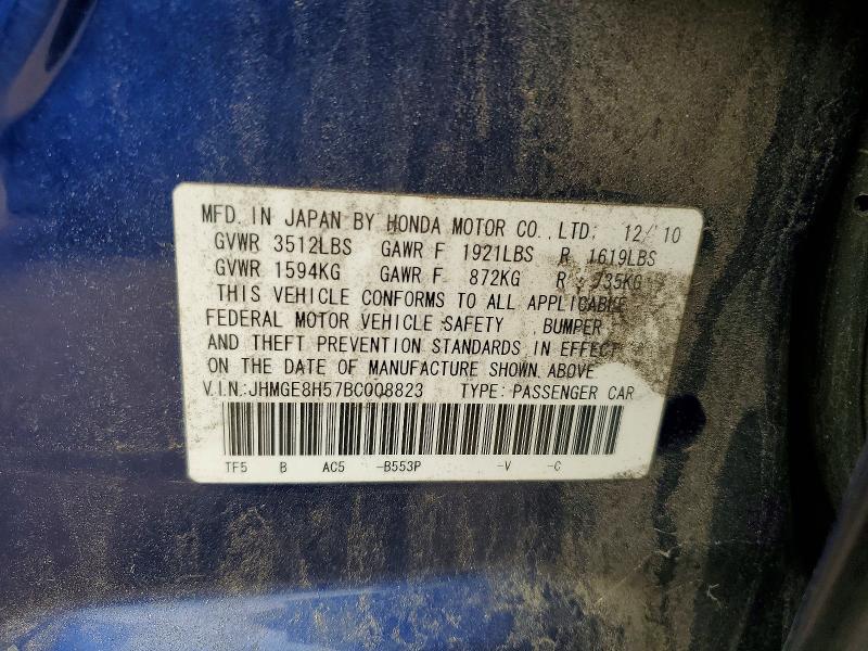 Aukcja sprzedaży 2011 Honda Fit, vin: JHMGE8H57BC008823, numer aukcji: 59694476