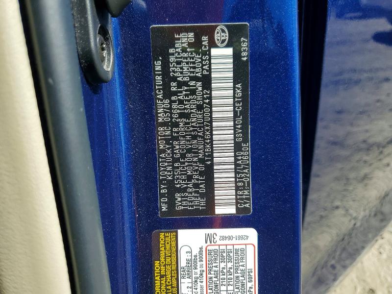 Продаж на аукціоні авто 2007 Toyota Camry, vin: 4T1BK46KX7U007412, номер лоту: 63171586