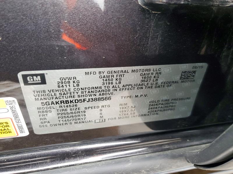 Aukcja sprzedaży 2015 Buick Enclave, vin: 5GAKRBKD5FJ388566, numer aukcji: 61045936